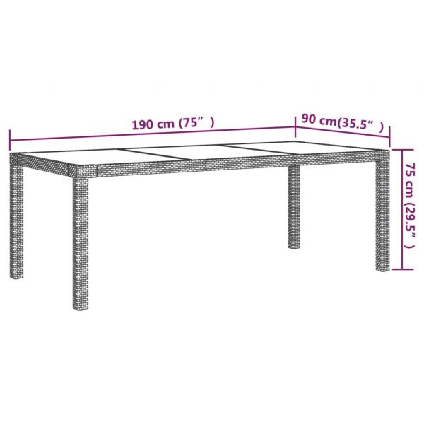 Gartentisch Weiß 190x90x75 cm Hartglas und Poly Rattan