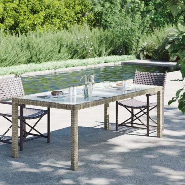 ARDEBO.de - Gartentisch Beige 190x90x75 cm Gehärtetes Glas und Poly Rattan