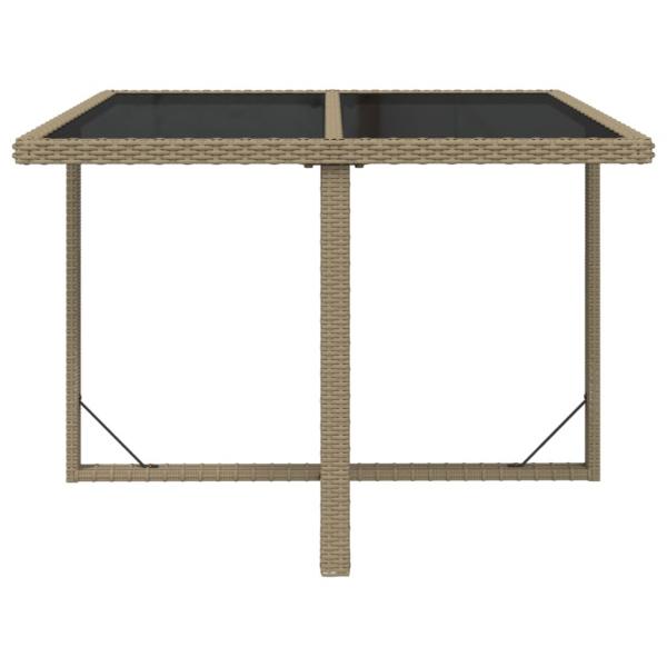 Gartentisch Beige 109x107x74 cm Poly Rattan und Glas