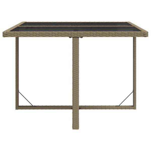 Gartentisch Beige 109x107x74 cm Poly Rattan und Glas