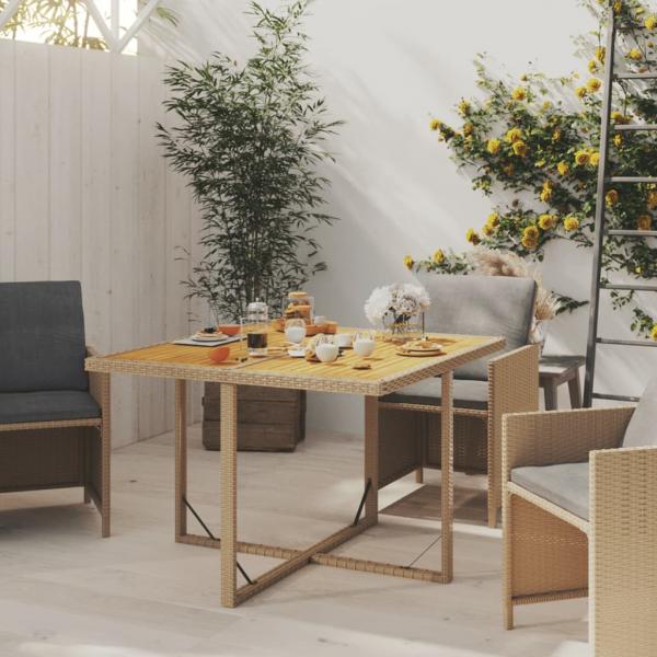 Gartentisch Beige 109x107x74 cm Poly Rattan & Massivholz Akazie