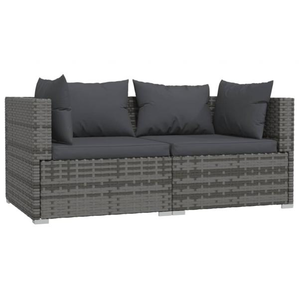 2-Sitzer-Sofa mit Kissen Grau Poly Rattan