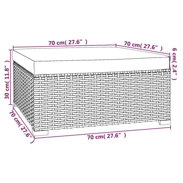 Garten-Fußhocker mit Kissen Grau 70x70x30 cm Poly Rattan