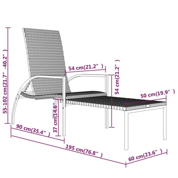 Sonnenliegen 2 Stk. mit Fußhocker PE-Rattan Schwarz