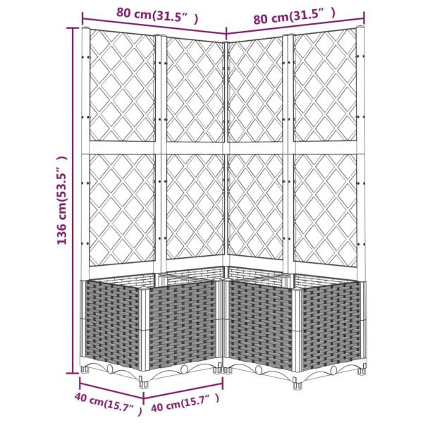 Pflanzkübel mit Rankgitter Dunkelgrau 80x80x136 cm PP