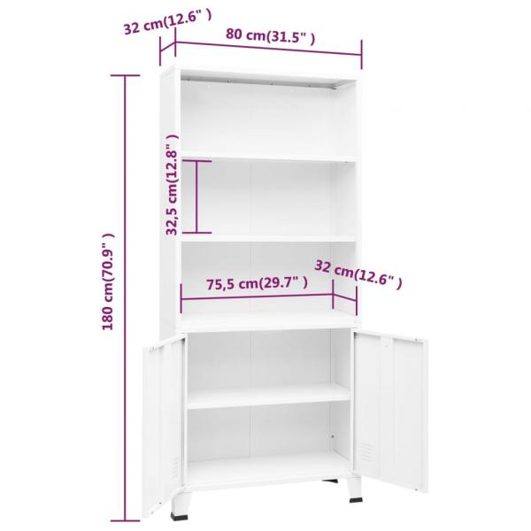 Bücherregal im Industrie-Stil Weiß 80x32x180 cm Stahl