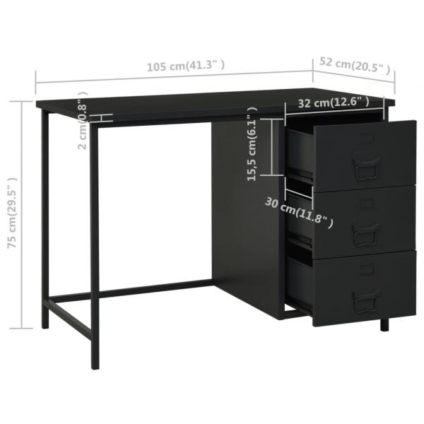 Schreibtisch Industrie-Stil mit Schubladen Schwarz 105x52x75 cm