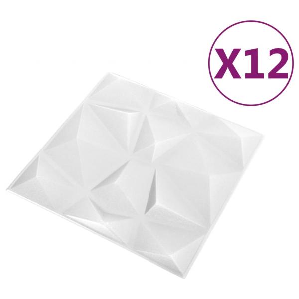 3D-Wandpaneele 12 Stk. 50x50 cm Diamant Weiß 3 m²
