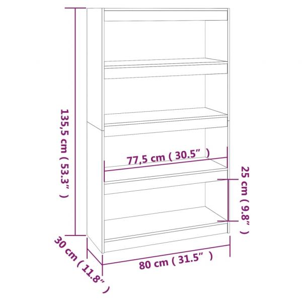 Bücherregal/Raumteiler Weiß 80x30x135,5 cm Massivholz Kiefer