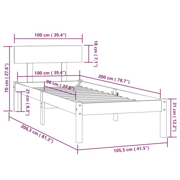 Massivholzbett Kiefernholz 100x200 cm