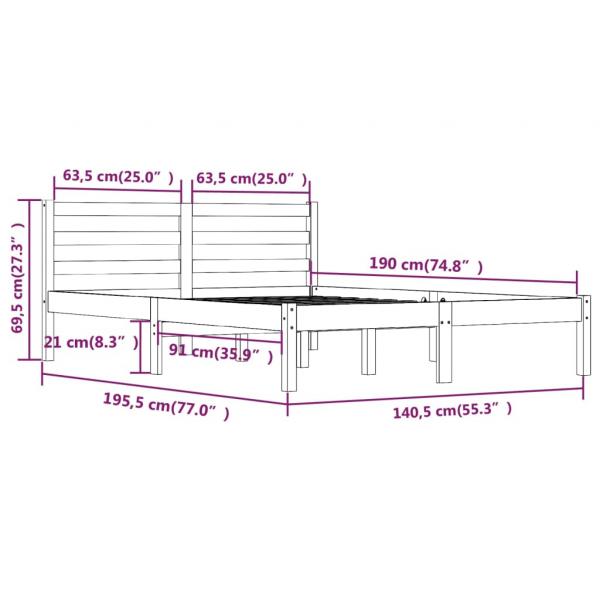 Massivholzbett Kiefer 135x190 cm Grau