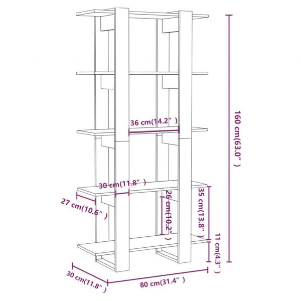 Bücherregal/Raumteiler Weiß 80x30x160 cm Holzwerkstoff