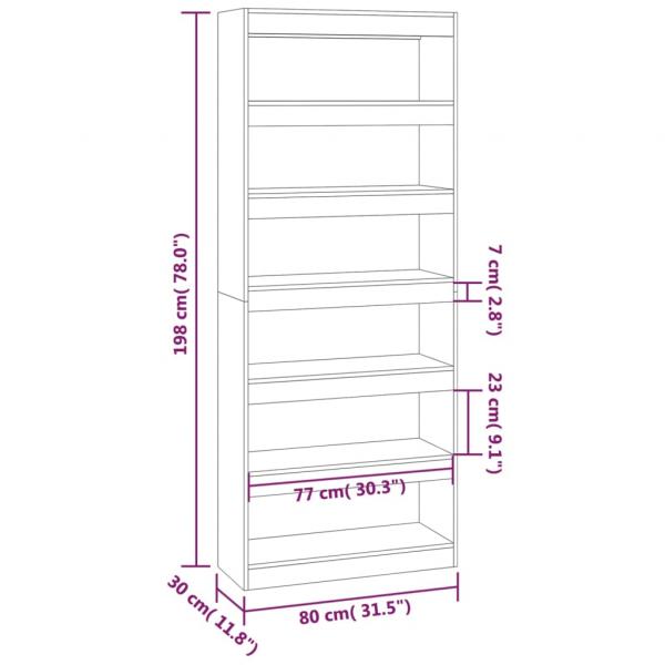 Bücherregal/Raumteiler Schwarz 80x30x198 cm Holzwerkstoff