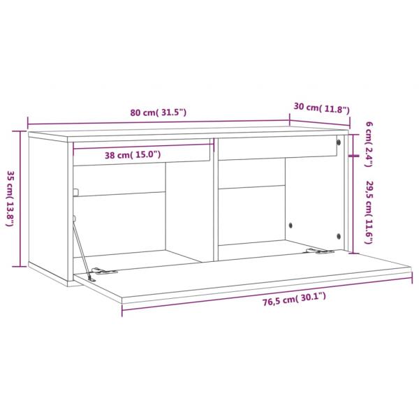 Wandschrank Schwarz 80x30x35 cm Massivholz Kiefer