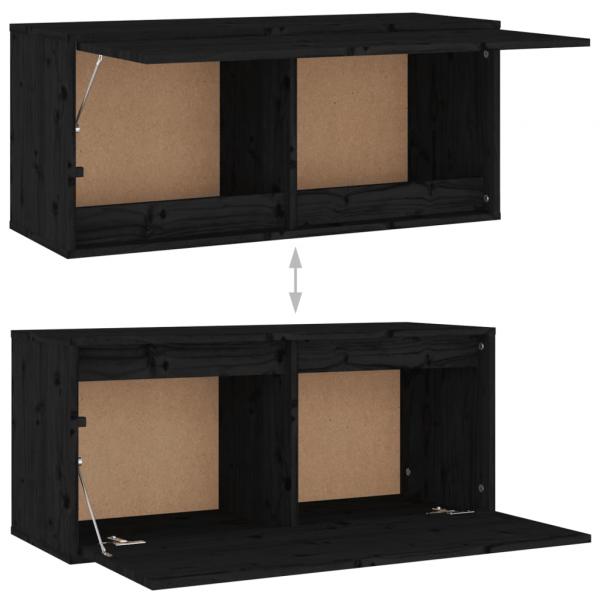 Wandschrank Schwarz 80x30x35 cm Massivholz Kiefer