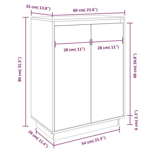 Schuhschrank Weiß 60x35x80 cm Massivholz Kiefer