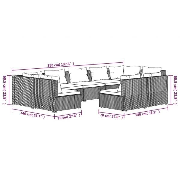 9-tlg. Garten-Lounge-Set mit Kissen Braun Poly Rattan