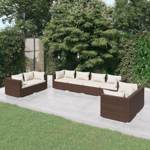 ARDEBO.de - 8-tlg. Garten-Lounge-Set mit Kissen Poly Rattan Braun