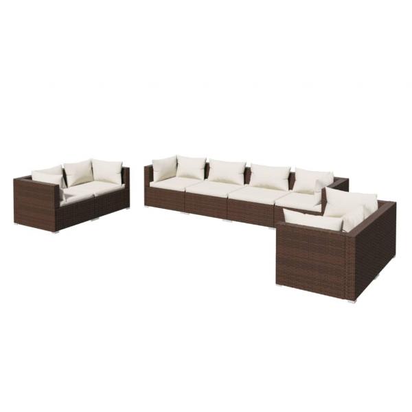 8-tlg. Garten-Lounge-Set mit Kissen Poly Rattan Braun