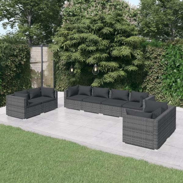 ARDEBO.de - 8-tlg. Garten-Lounge-Set mit Kissen Poly Rattan Grau