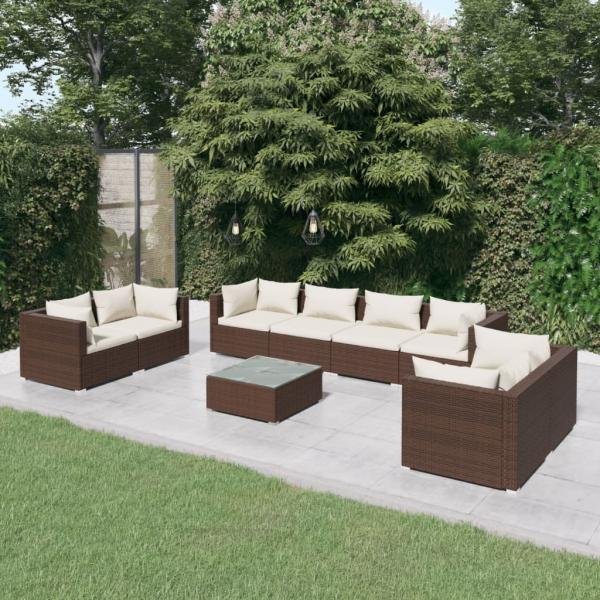 ARDEBO.de - 9-tlg. Garten-Lounge-Set mit Kissen Poly Rattan Braun