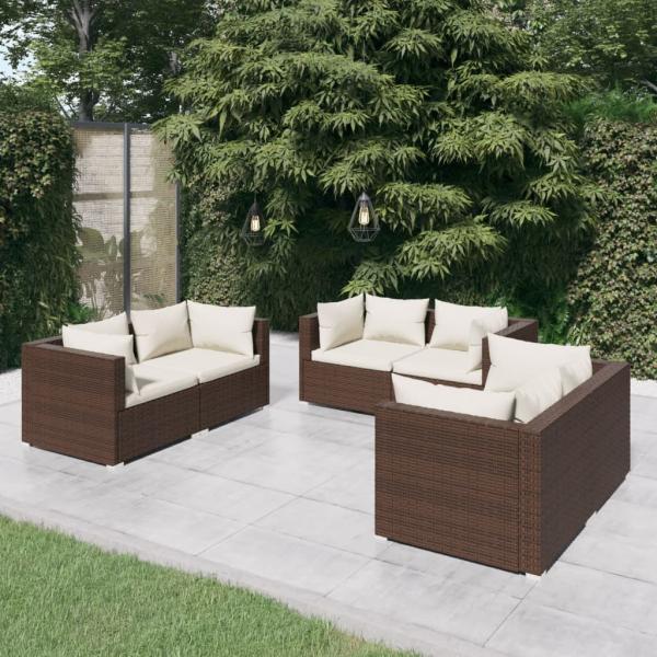 ARDEBO.de - 6-tlg. Garten-Lounge-Set mit Kissen Poly Rattan Braun