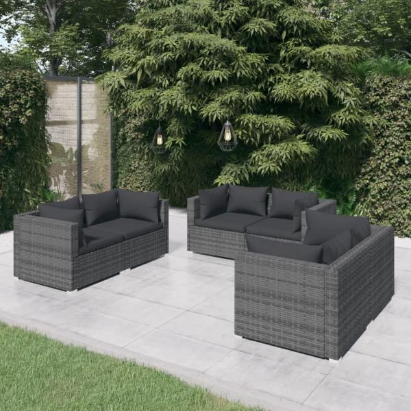 ARDEBO.de - 6-tlg. Garten-Lounge-Set mit Kissen Poly Rattan Grau