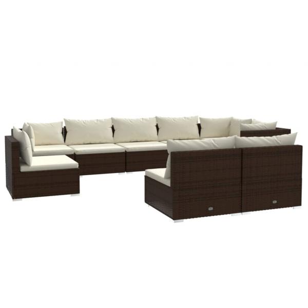 9-tlg. Garten-Lounge-Set mit Kissen Poly Rattan Braun