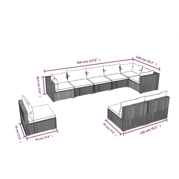 9-tlg. Garten-Lounge-Set mit Kissen Poly Rattan Braun