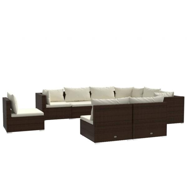 9-tlg. Garten-Lounge-Set mit Kissen Poly Rattan Braun