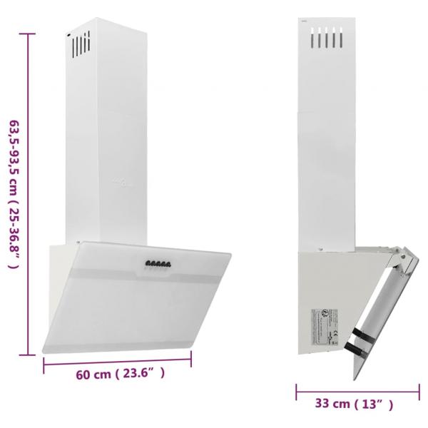 Dunstabzugshaube 60 cm Stahl und Hartglas Weiß