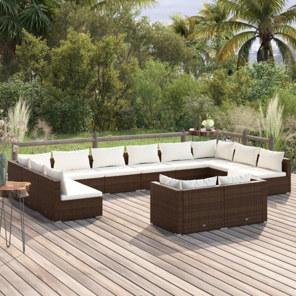 ARDEBO.de - 12-tlg. Garten-Lounge-Set mit Kissen Braun Poly Rattan