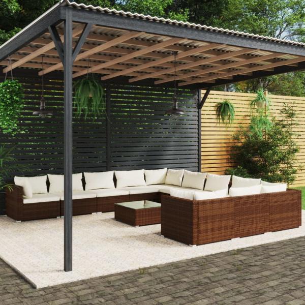 ARDEBO.de - 12-tlg. Garten-Lounge-Set mit Kissen Poly Rattan Braun