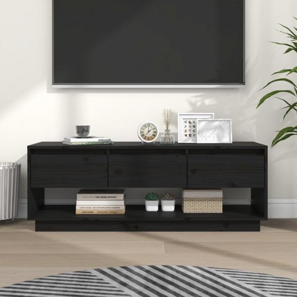 ARDEBO.de - TV-Schrank Schwarz 110,5x34x40 cm Massivholz Kiefer