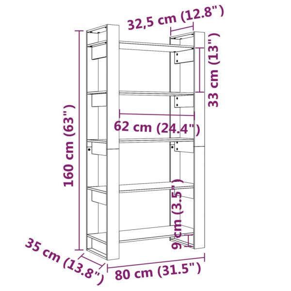 Bücherregal/Raumteiler Grau 80x35x160 cm Massivholz