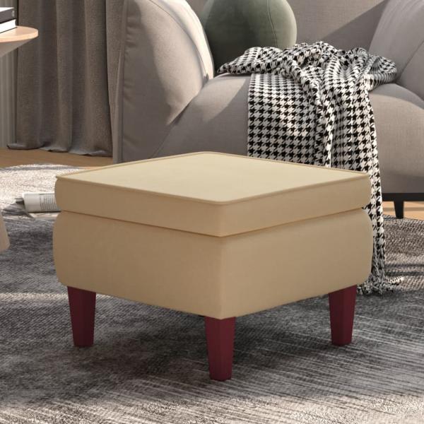 ARDEBO.de - Hocker mit Holzbeinen Creme Samt