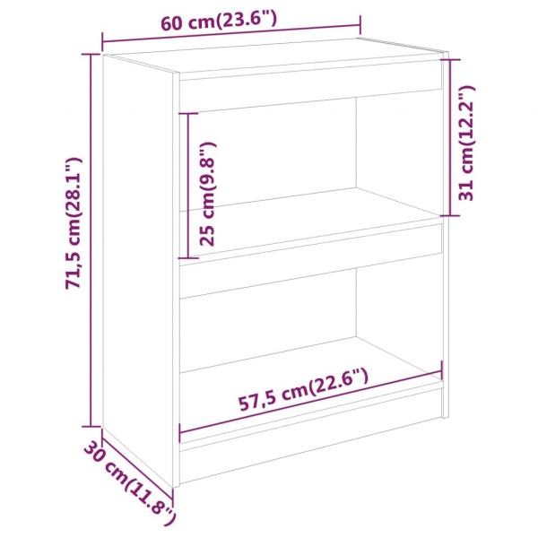 Bücherregal/Raumteiler Weiß 60x30x71,5 cm Massivholz Kiefer