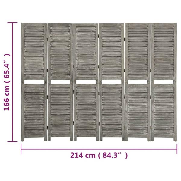 6-tlg. Raumteiler Grau 214x166 cm Massivholz