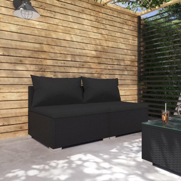 ARDEBO.de - 2-tlg. Garten-Lounge-Set mit Kissen Poly Rattan Schwarz