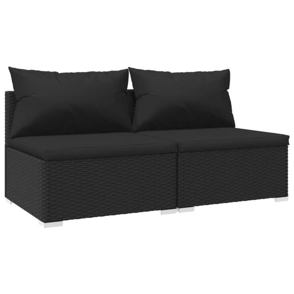 2-tlg. Garten-Lounge-Set mit Kissen Poly Rattan Schwarz