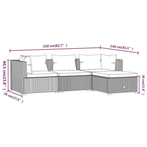 4-tlg. Garten-Lounge-Set mit Kissen Poly Rattan Schwarz