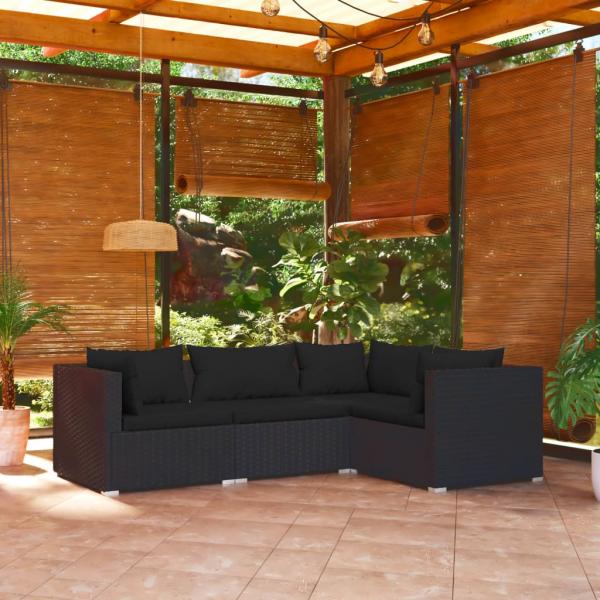 ARDEBO.de - 4-tlg. Garten-Lounge-Set mit Kissen Poly Rattan Schwarz