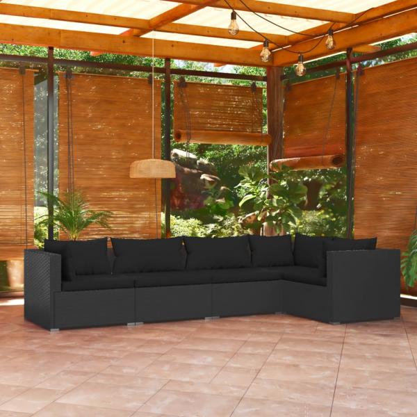 ARDEBO.de - 5-tlg. Garten-Lounge-Set mit Kissen Poly Rattan Schwarz