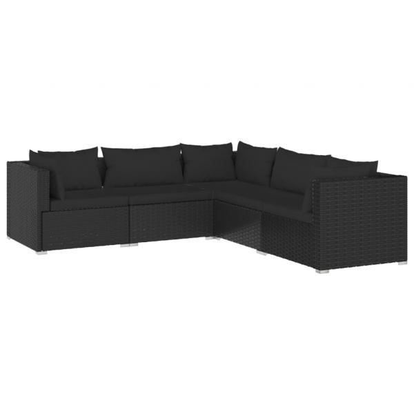 5-tlg. Garten-Lounge-Set mit Kissen Poly Rattan Schwarz