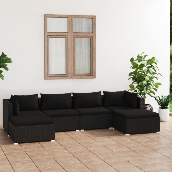 ARDEBO.de - 6-tlg. Garten-Lounge-Set mit Kissen Poly Rattan Schwarz