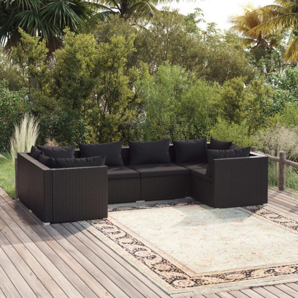 ARDEBO.de - 6-tlg. Garten-Lounge-Set mit Kissen Poly Rattan Schwarz