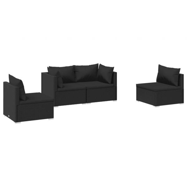 4-tlg. Garten-Lounge-Set mit Kissen Poly Rattan Schwarz