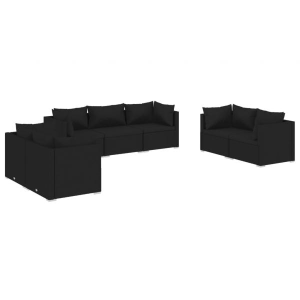 7-tlg. Garten-Lounge-Set mit Kissen Poly Rattan Schwarz