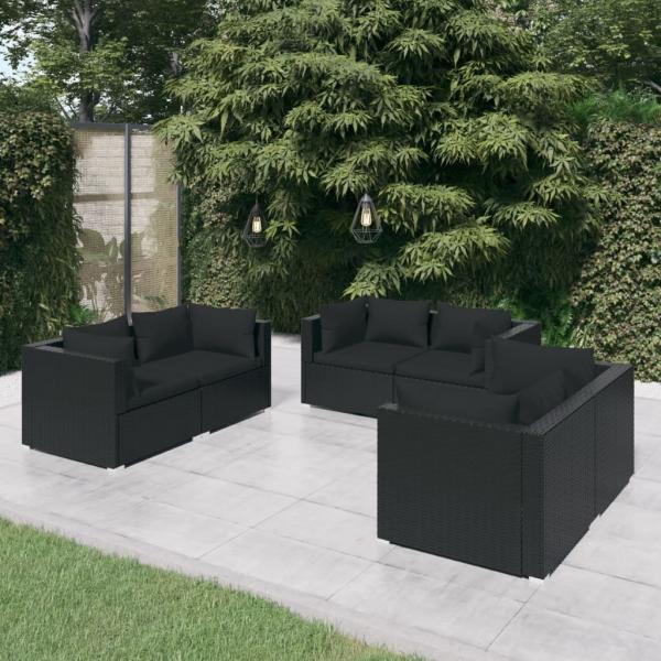 ARDEBO.de - 6-tlg. Garten-Lounge-Set mit Kissen Poly Rattan Schwarz