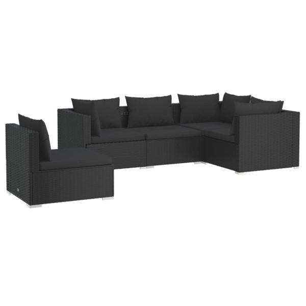 5-tlg. Garten-Lounge-Set mit Kissen Poly Rattan Schwarz